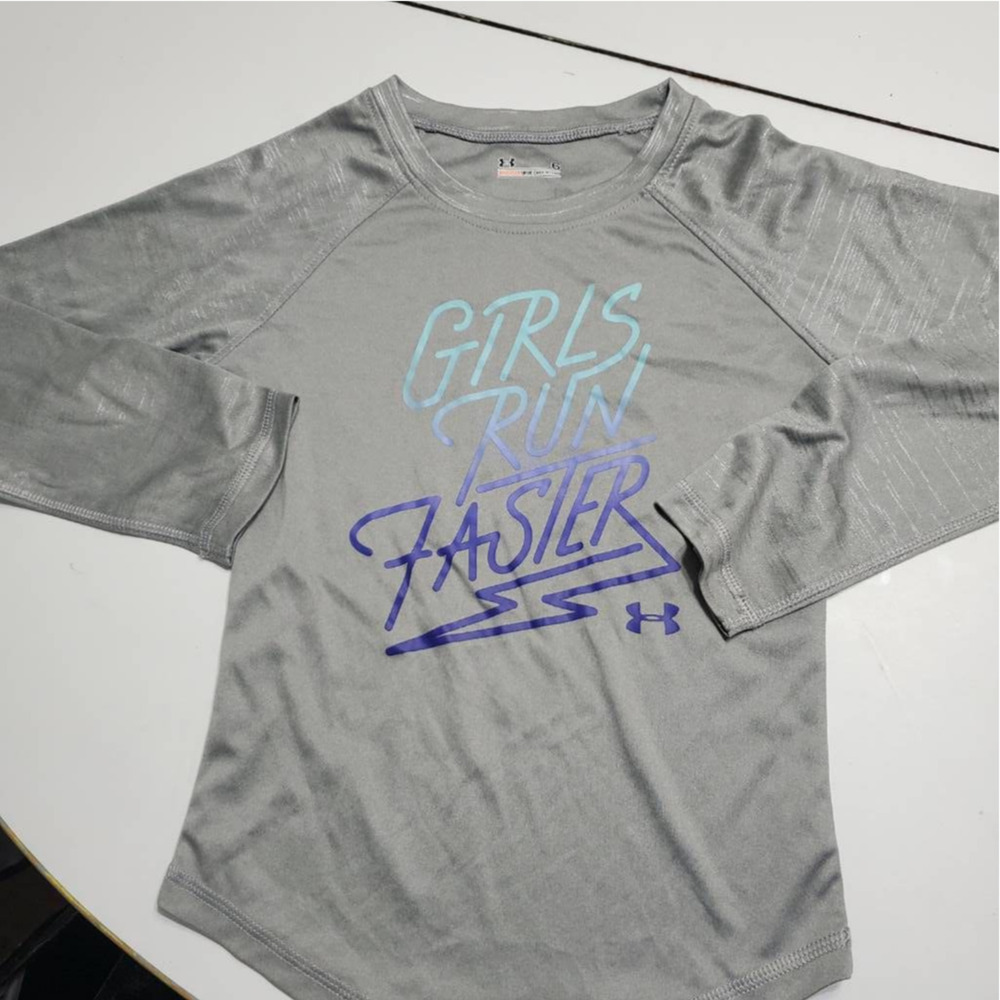 Under Armour All Season Gear Top Girls 6 Shirt Gray Girls Run Faster Long Sleeve
